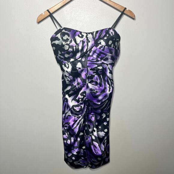 Jump Apparel by Wendye Chaitin Dress Y2K VTG Purple Black Ruched Satin Party 3/4 - Picture 1 of 9